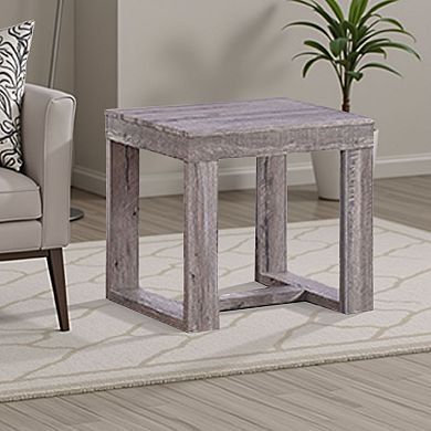 Knic Side End Table, 24 Inch, Gray Square Wood Top, Double Pedestal