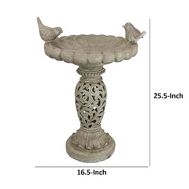 Niam Bird Bath Sculpture, Resin, Scrolled Details