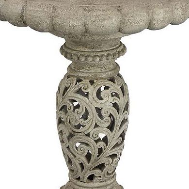 Niam Bird Bath Sculpture, Resin, Scrolled Details