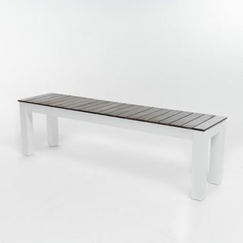 Eltan Outdoor Dining Bench Set of 2, Dark Brown and White Wood 62 Inch