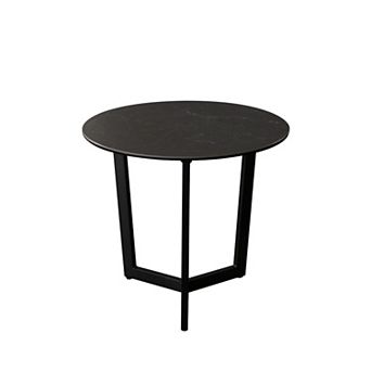 Jole Side End Table, 39 Inch Black Ceramic Glass Top, Metal Base