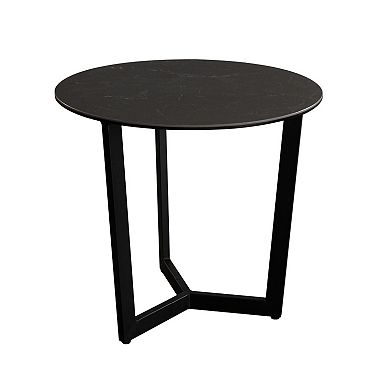 Jole Side End Table, 39 Inch Black Ceramic Glass Top, Metal Base