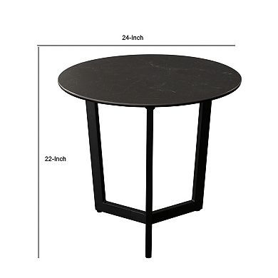 Jole Side End Table, 39 Inch Black Ceramic Glass Top, Metal Base