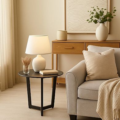 Jole Side End Table, 39 Inch Black Ceramic Glass Top, Metal Base