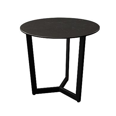 Jole Side End Table, 39 Inch Black Ceramic Glass Top, Metal Base