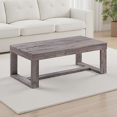 Knic Coffee Table, 48 Inch, Gray Rectangular Top, Double Pedestal Base