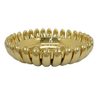 Zoma Accent Bowl, 16 Inch Raised Rounded Edges, Gold Ceramic Body