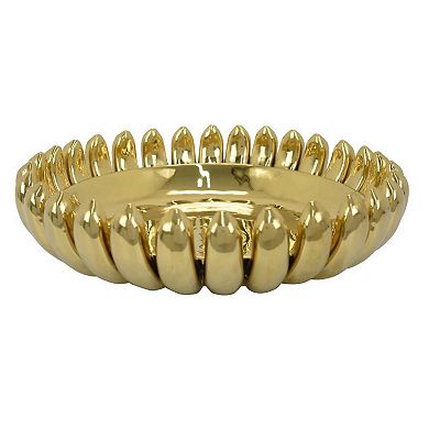 Zoma Accent Bowl, 16 Inch Raised Rounded Edges, Gold Ceramic Body