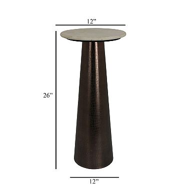 Plant Stand Accent Table, Bronze Metal, Round Gray Marble Top, 26 Inch