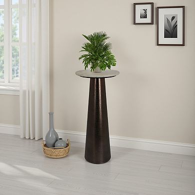 Plant Stand Accent Table, Bronze Metal, Round Gray Marble Top, 26 Inch