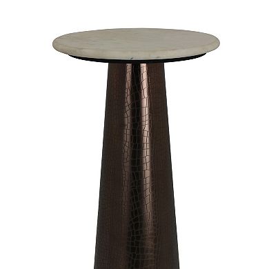 Plant Stand Accent Table, Bronze Metal, Round Gray Marble Top, 26 Inch