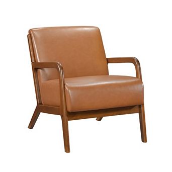 Howard Accent Club Chair, Matte Brown Faux Leather, Solid Rubberwood