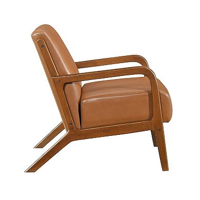 Howard Accent Club Chair, Matte Brown Faux Leather, Solid Rubberwood