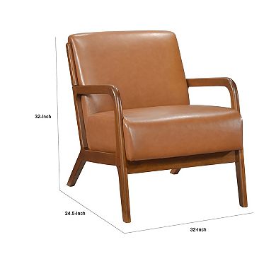 Howard Accent Club Chair, Matte Brown Faux Leather, Solid Rubberwood