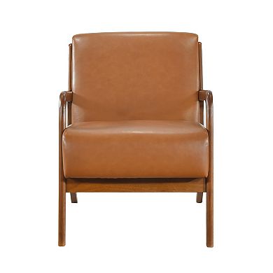 Howard Accent Club Chair, Matte Brown Faux Leather, Solid Rubberwood