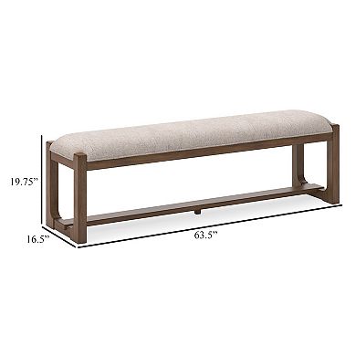Cabal Large Dining Bench, Padded Beige Polyester, Brown Wood, 64 Inch