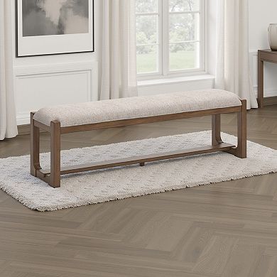 Cabal Large Dining Bench, Padded Beige Polyester, Brown Wood, 64 Inch