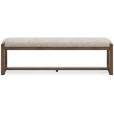 Cabal Large Dining Bench, Padded Beige Polyester, Brown Wood, 64 Inch