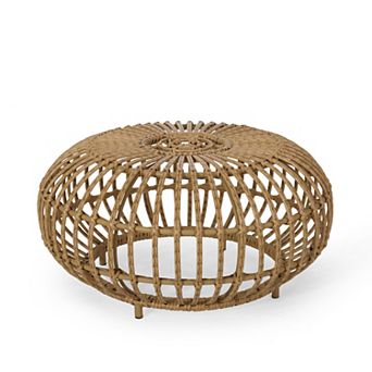 Tawa Outdoor Coffee Table, Light Brown Open Faux Rattan, 30 Inch