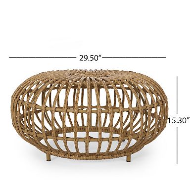 Tawa Outdoor Coffee Table, Light Brown Open Faux Rattan, 30 Inch