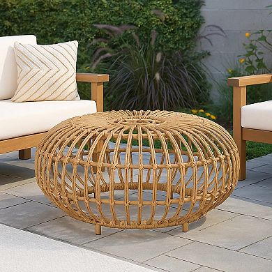 Tawa Outdoor Coffee Table, Light Brown Open Faux Rattan, 30 Inch