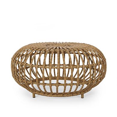 Tawa Outdoor Coffee Table, Light Brown Open Faux Rattan, 30 Inch