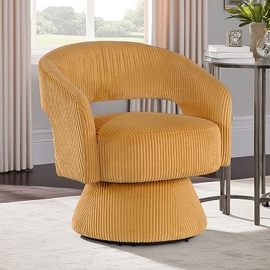 Rayne Swivel Accent Chair, Corduroy, Round Metal Swivel Base