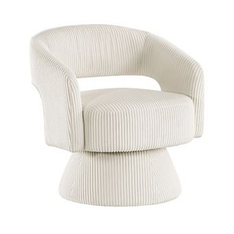 Rayne Swivel Accent Chair, Corduroy, Round Metal Swivel Base