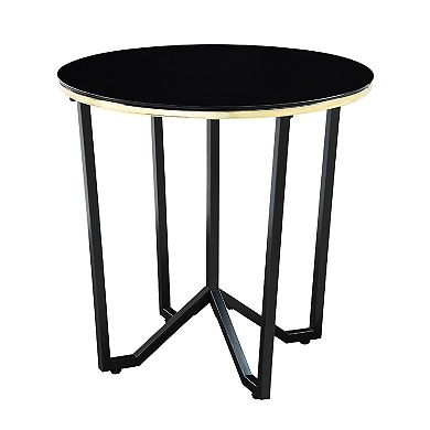 Amyra 3pc Occasional Coffee and End Table Set, Black Glass, Gold