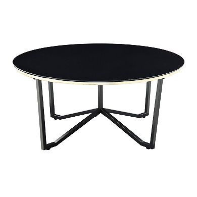 Amyra 3pc Occasional Coffee and End Table Set, Black Glass, Gold