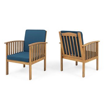 Gerry Outdoor Club Chair Set of 2, Slatted Design, Brown Wood, Blue