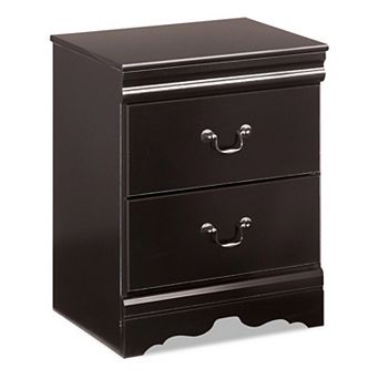 Yara Nightstand, Classic Black, 25 Inch, 2 Drawers, Pewter Handles