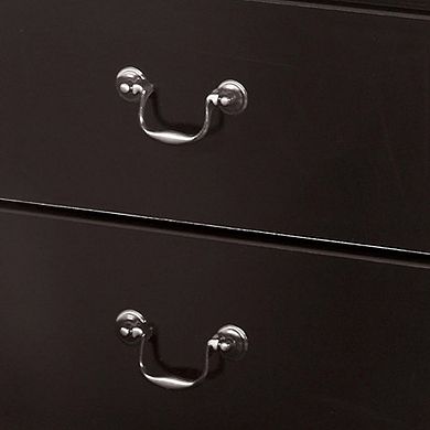 Yara Nightstand, Classic Black, 25 Inch, 2 Drawers, Pewter Handles