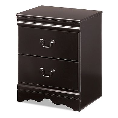 Yara Nightstand, Classic Black, 25 Inch, 2 Drawers, Pewter Handles