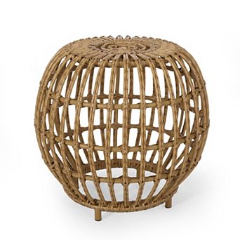 Outdoor Side Table, Open Design, 20 Inch Light Brown Woven Wicker