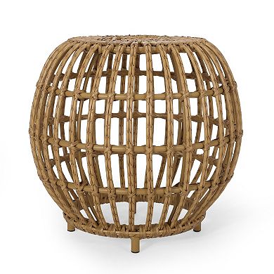 Outdoor Side Table, Open Design, 20 Inch Light Brown Woven Wicker