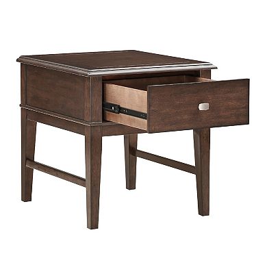 Merry End Table with USB Ports and Drawer, Brown Birch Wood 26 Inch