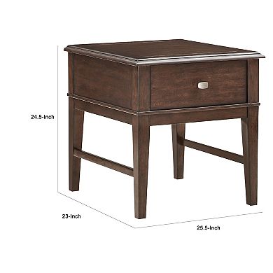 Merry End Table with USB Ports and Drawer, Brown Birch Wood 26 Inch