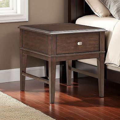 Merry End Table with USB Ports and Drawer, Brown Birch Wood 26 Inch