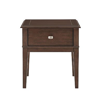 Merry End Table with USB Ports and Drawer, Brown Birch Wood 26 Inch