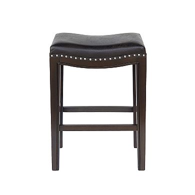 Feine Counter Stool Set of 2, Faux Leather Saddle Seat