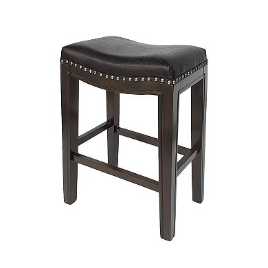 Feine Counter Stool Set of 2, Faux Leather Saddle Seat