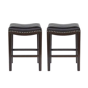 Feine Counter Stool Set of 2, Faux Leather Saddle Seat