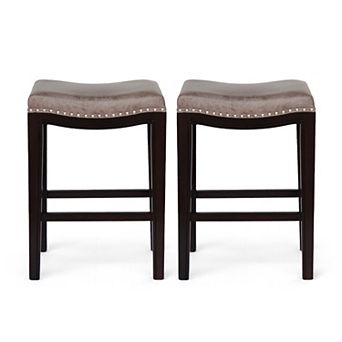 Feine Counter Stool Set of 2, Faux Leather Saddle Seat
