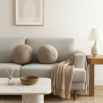 Hito Set of 2 Accent Pillows, Round Shape, Brown Velvet w Polyester Fill