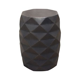 Fery Side End Table, 14 Inch, Smoke Gray Mango Wood w Geometric Motifs
