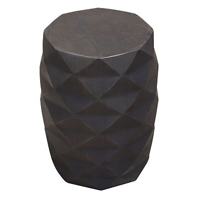 Fery Side End Table, 14 Inch, Smoke Gray Mango Wood w Geometric Motifs