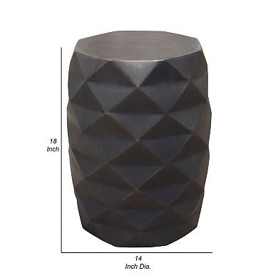 Fery Side End Table, 14 Inch, Smoke Gray Mango Wood w Geometric Motifs