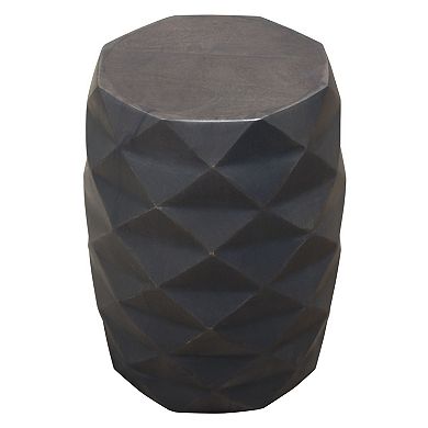 Fery Side End Table, 14 Inch, Smoke Gray Mango Wood w Geometric Motifs