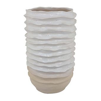 Accent Planter, Abstract Wave Coastal Design, 22 Inch White Ceramic